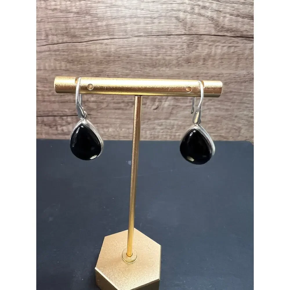 NEW Black onyx sterling silver teardrop earrings 7.57 grams